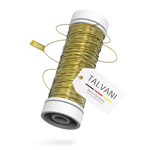 TALVANI Schmuckdraht | Basteldraht – Hochwertiger Draht zum Basteln – Premium Blumendraht, DE Versand – Verbesserter Schmuck Draht zum Dekorieren in Gold, Ø 0,30 mm | 50 m