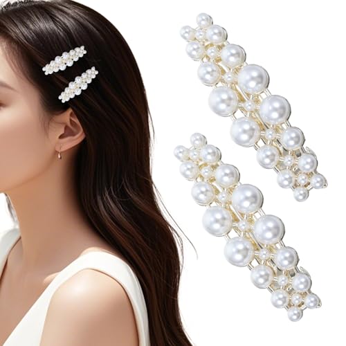 2 Pzs Pinzas Para El Pelo Con Perlas Blancas miniatura 1