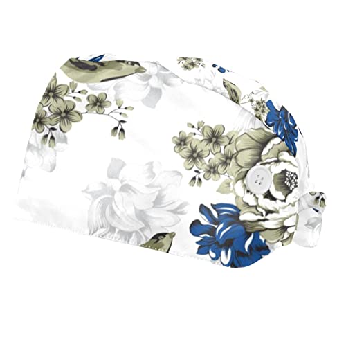 Chapeaux de travail imprimés oiseaux et fleurs - Couvre-chef unisexe avec bandeau absorbant