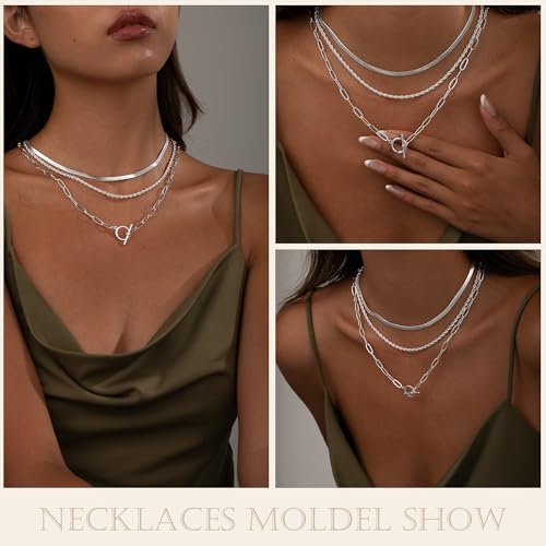 Freekiss Gold Layered Toggle Necklaces for Women: 14K Gold Plated Dainty Link Chain Necklaces Paperclip Cuban Rope Adjustable Choker T-Bar Toggle Clasp Chunky Necklace for Women Trendy Jewelry3
