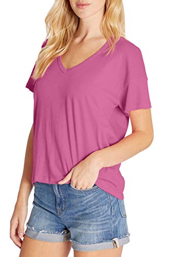 Wildfox Women's Chrissy Short Sleeve V-Neck T-Shirt, Magenta Purple, X-Large