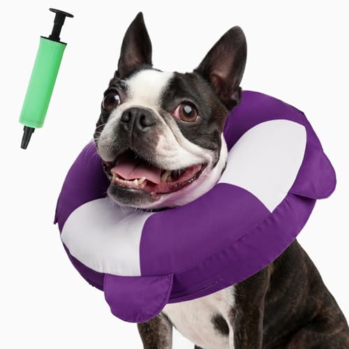 IECOii Inflatable Dog Donut Collar for Small to Medium Dogs, Soft Cone for Dogs After Surgery to Stop Licking, Dog Neck Cone for Pet Wound Care & Spay & Neuter, Hair-Resistant/Easy Care, Pur
