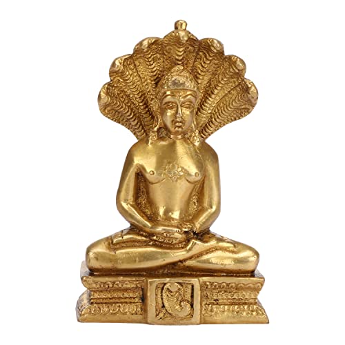 Kartique Latón Lord Mahavir Jain Swami Parasnath Idol Murti Gold Mahaveer Ji Deity con Sheshnaag para decoración del hogar