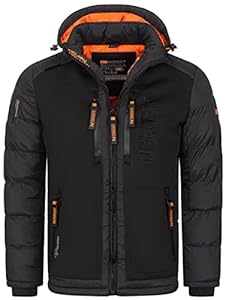 Geographical Norway Herren Winter Jacke Parka Steppjacke Kapuzenjacke Outdoorjacke Warm gesteppt FVS Production H-H, Farbe:Schwarz, Größe:5XL