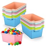 xozeooeu 16 Pcs Plastic Book Bins, Scoop Front Cubby Storage Bins, 8 Color Stackable Organizer Tubs Containers Multi Functional Box for Books, Supplies, Home Office Playroom, 11.42x7.48x4.92 Inch