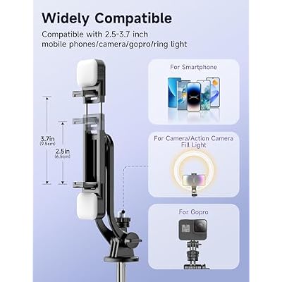 53'' Selfie Stick Tripod with Light, Extendable Selfie Stick with Remote, Portable Cell Phone Tripod Stand with All in 1 Phone Clip, Lightweight Camera Tripod Compatible with iPhone 17 16 15, Android