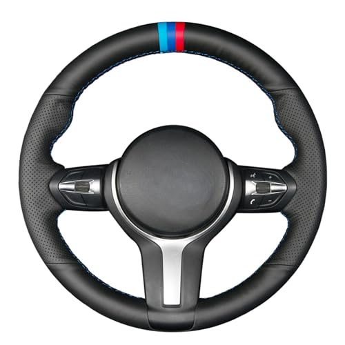 MEWANT Steering Wheel Cover for BMW F30 M Sport F34 F22 F23 F32 F33 F36 F10 F15 X2 X3 Made of Black Genuine Leather