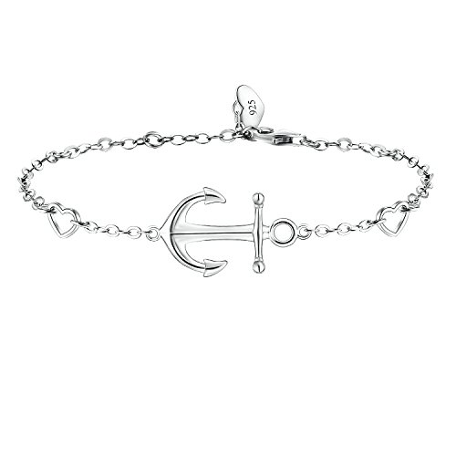 BlingGem Bracelet pour Femme en Or Blanc Plaqué Argent 925/1000 Bonne Chance Ancre Charm Chaine Réglable Cover