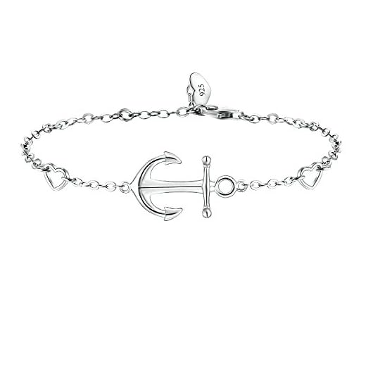 BlingGem 925 Pulsera de Plata de Ley Buena Suerte Símbolo Pulsera de Ancla Mujer Regalo de Joyería para Día de la Madre