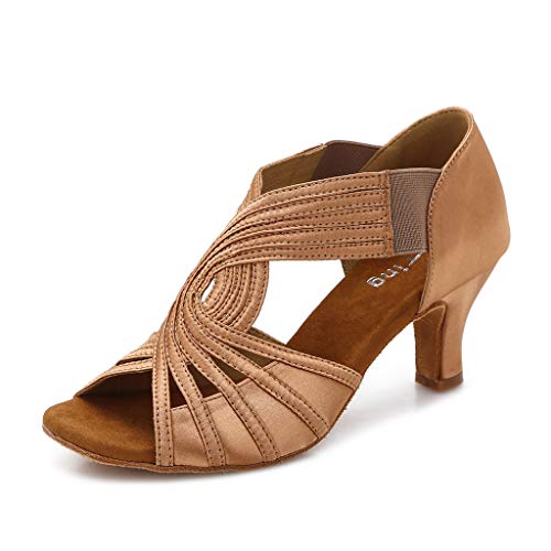 YYTing Ballroom Dance Shoes Women Latin Salsa Practice Dancer Shoes 2.5'' Heels YT02(11, Tan) - Thumbnail 7