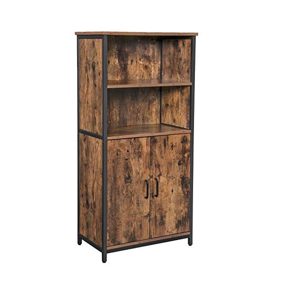 VASAGLE Floor Standing Cabinet, Storage Cabinet, Kitchen Cupboard with 2 Open Compartments, 1 Adjustable Shelf Behind Doors, Multifunctional, Industrial Style, Rustic Brown and Black LSC66BX