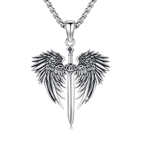 Collier en argent sterling 925 avec pendentif ailes d'ange archange Michel haut de gamme