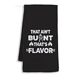 Shrago Funny Kitchen Towels, Grill Grilling Gifts for Men, BBQ Grilling Cooking Dish Tea Towels for Kitchen, That Ain't Burnt That's Flavor Decorative Hand Towel, 16x24 Inch