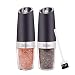 Electric Salt and Pepper Grinder Set, Coarseness Adjustable Automatic Operation Battery Powered Mill Small Matte Spice Shakers Black with LED Light for Home, 2 Pack