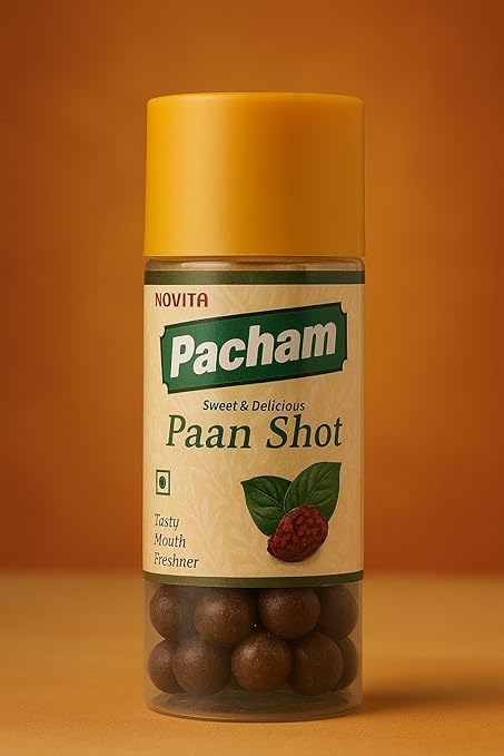 Image of Pacham Paan Shot by Novita | Sweet Paan Flavored Mouth Freshener with Aromatic Spices | 100g Resealable Jar | Vegetarian (Pack Of 2)