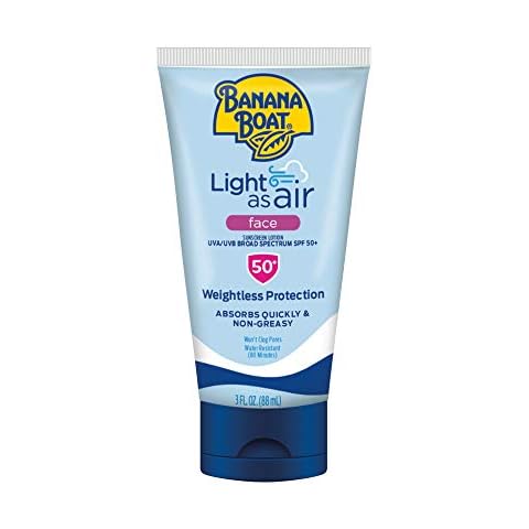Banana Boat Light As Air Face Sunscreen Lotion SPF 50, 3oz | Travel Size Sunscreen, Lightweight Sunscreen, Banana Boat Sunscreen Lotion for Face SPF 50, Oxybenzone Free Sunscreen SPF Face Lotion, 3oz Cover