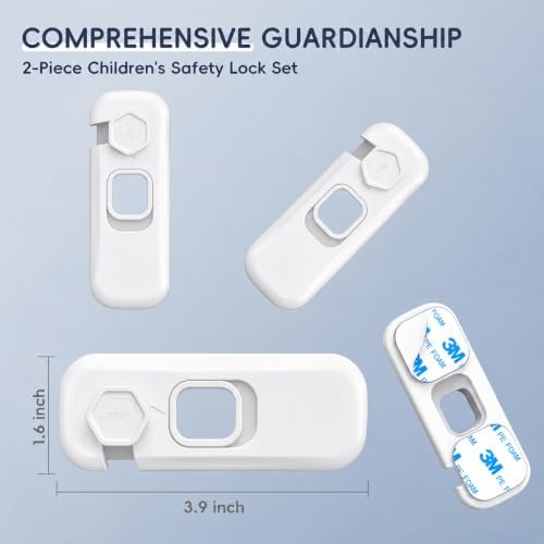 Blissleaf 2-Pack Fridge Locks, Child Proof Refrigerator/Freezer Door Lock, Child Safety Cabinet Lock with Adhesive Pads - Freezer Latch to Keep Door Closed for Latches,Drawer,Closets,Oven (White) - 1