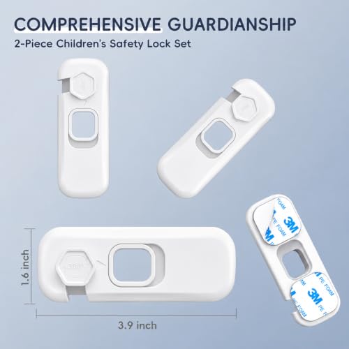 Blissleaf 2-Pack Fridge Locks, Child Proof Refrigerator/Freezer Door Lock, Child Safety Cabinet Lock with Adhesive Pads - Freezer Latch to Keep Door Closed for Latches,Drawer,Closets,Oven (White)