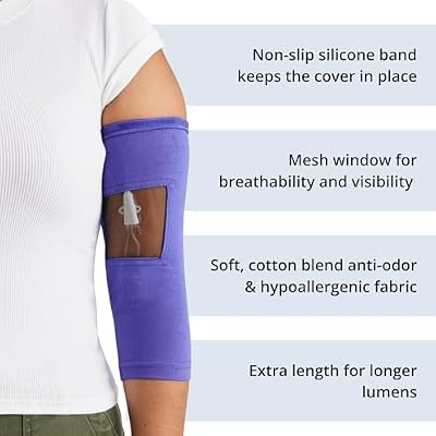 Care+Wear - Long PICC Line Cover (Small, Violet) - for Patients with PICC Lines - Upper or Lower Arm Coverage - Enhanced PICC Line Security - Comfortable Daily Wear, Convenient Mesh Window