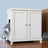 THE REFINED FELINE Cat Litter Box Enclosure Cabinet, Modern, White, Mid-Century Feet, XLarge, Hidden Litter Cat Furniture with Drawer