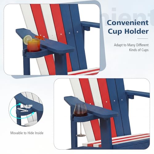 Image of Tangkula Oversized Adirondack Chair, Patio Lounge Chairs w /Adjustable Cup Holder, HIPS Armchairs Slatted Chair, Outdoor Weather Resistant Fire Pit Chair for Deck Backyard Garden Porch (4, US)