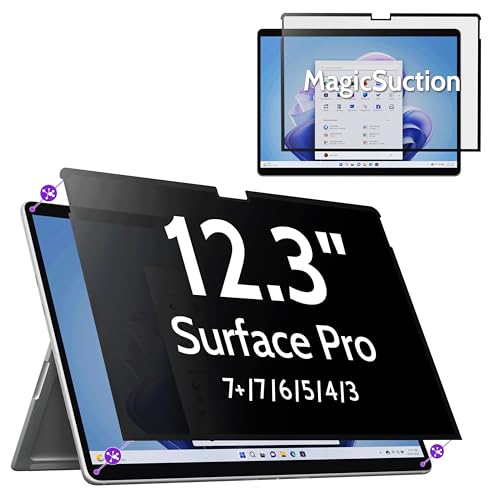 Image of Peslv Privacy Screen for 12.3 Inch Surface Pro 7+ /7 /6 /5 /4 /3, MagicSuction Removable Anti Spy Black Protector, Glare Blue Light Filter for Microsoft Laptop Computer Monitor