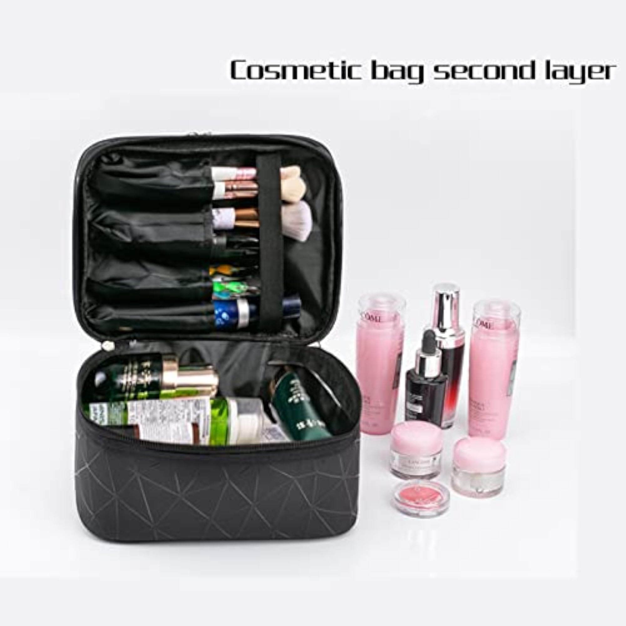 Portable Double Layer Waterproof Makeup Bag, Travel Cosmetic Organizer