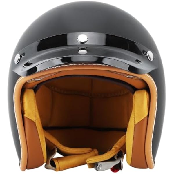 Kask Otwarty 3/4, Osłona Przeciwsłoneczna w Kolorze Matowej Czerni, Styl Retro, Bardzo Wygodny Kask Motocyklowy Outdoor (L)