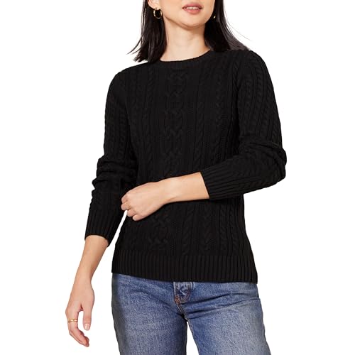 Amazon Essentials Jersey Suave Trenzado de Manga Larga con Cuello Redondo (Disponible en Tallas Grandes) Mujer, Negro, L