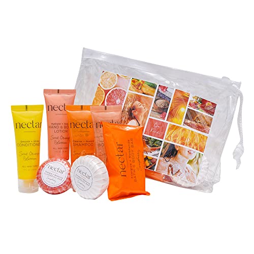 Nectar Mini Travel Size Toiletries Bathroom Kit | Sweet Orange Blossom| Shampoo, Conditioner, Body Wash, Lotion, Two Round Cleansing Bars And Body Bar - 25 Kits #TOP22