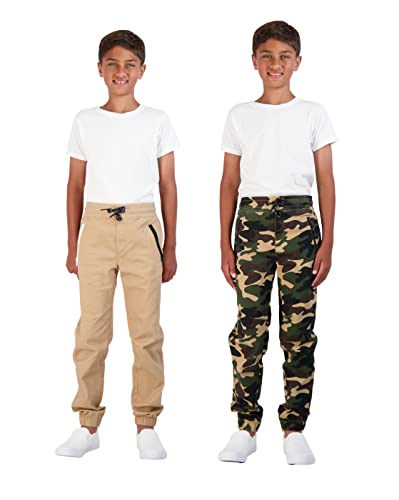Tony Hawk Boys 2-Pack Twill Jogger Pants With Zipper Pockets Pull On Pants For Kids (Woodland-Khaki, 7) #TOP3