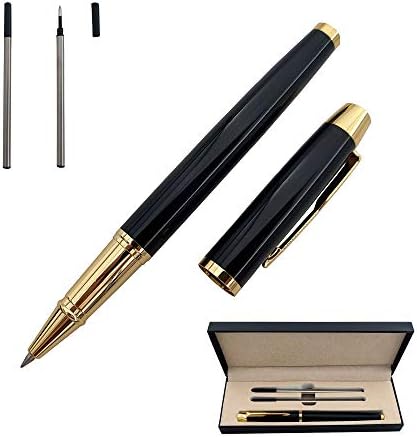 Accod Metal Signature Pen Office Rollerball Pen Black Ink Ballpoint Pen Nice Gift Pen for Family, Classmate and Colleague 0.5mm Replaceable Refills-Gift Boxed (Black)