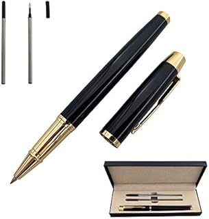 Accod Metal Signature Pen Office Rollerball Pen Black Ink Ballpoint Pen Nice Gift Pen for Family, Classmate and Colleague 0.5mm Replaceable Refills-Gift Boxed (Black)