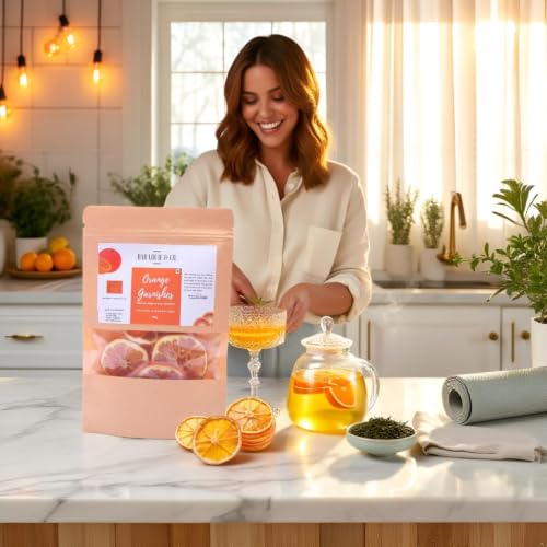 Image of Bablouie Dried Orange Slices for Cocktail Garnish Dehydrated Orange Wheels for Mocktail, Detox Water, Green Tea & Decoration, Natural Air-Dried Fruit (Pack of 2-50gm)