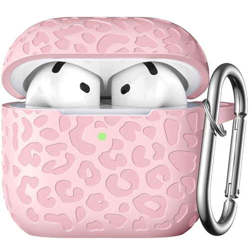 DGege Leopard Engraved Compatible with AirPods 4 Case Cover 2024,Soft Silicone Protective Case for Apple AirPods 4th Generation Case for Women,Cute AirPod 4 Case Accessories with Keychain (Lightpink) by DGege - Used condition - US$11.83