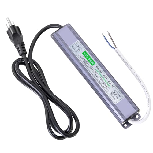 Image of 12V 60W LED Driver IP67 Waterproof LED Transformer, Low Voltage Power Supply with 3-Prong US Plug for Any Outdoor & Indoor LED Lights, Computer Projects