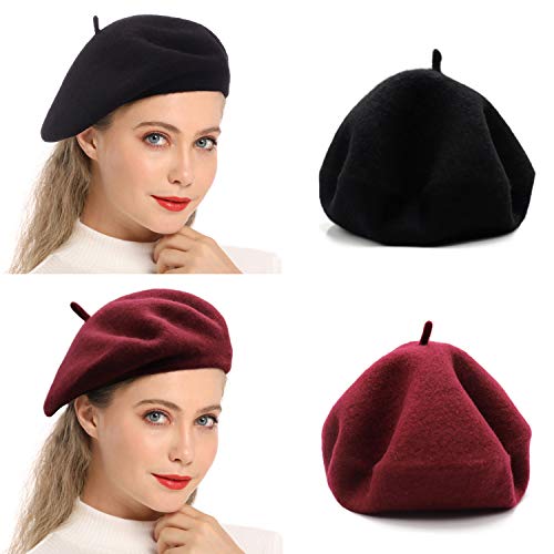 Wheebo Wool Beret Hat,Solid Color French Style Winter Warm Cap for Women Girls Lady, Z-double Pack-5, One size