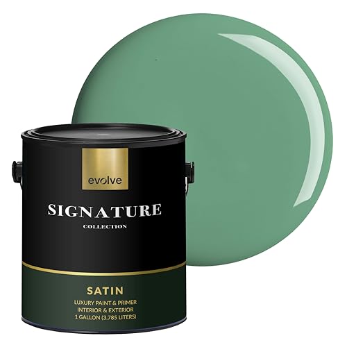 EVOLVE Signature Collection Luxury Interior Paint & Primer, Satin Sheen (Tropical Green), 1 Gallon – Premium One-Coat Coverage, Low VOC, Low Odor, Washable Finish for Walls, Ceilings & Trim