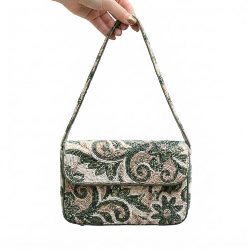 Pale-sage shoulder bag with gathered handle