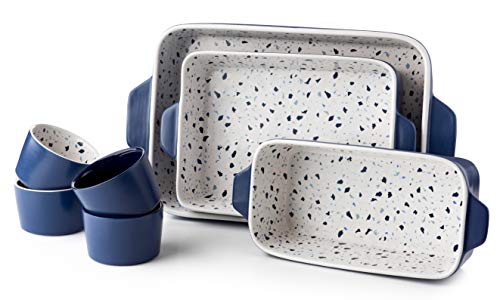 La Rochelle 7 Pc. Ceramic Bakeware Set With Square And Round Pans, Rustic Farmhouse Dishes For Baking, Cooking, Lasagna, And Pastries, Thick Non-Stick Bake Surface #TOP30