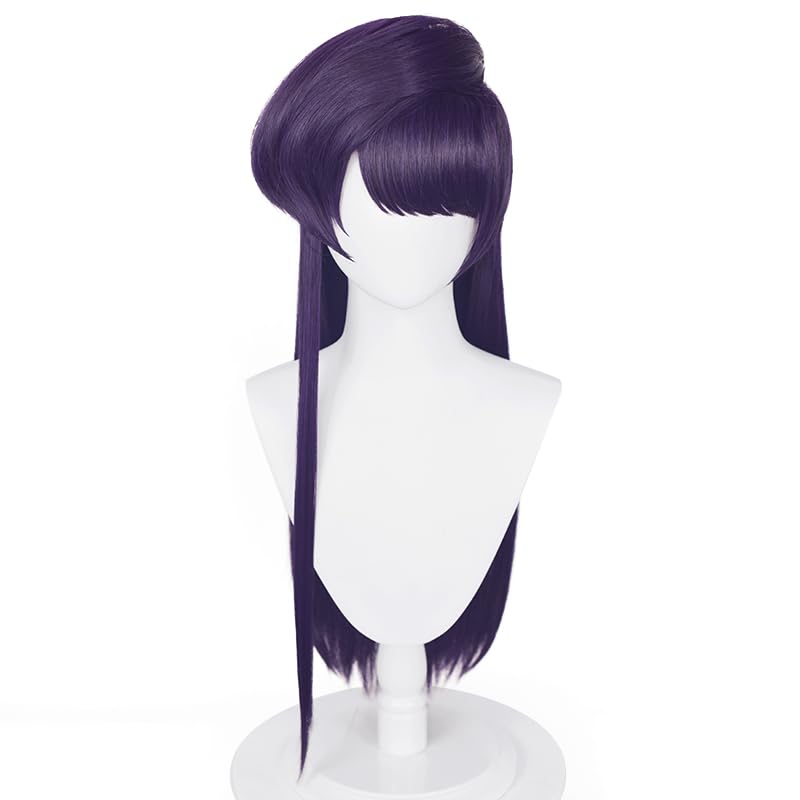 Image of LABEAUTE Shoko Komi Cosplay Wig Long Purple Straight Anime Wig Heat Resistant Synthetic Hair with Wig Cap for Women Girls Halloween Party