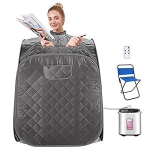 OPPSDECOR Portable Steam Sauna Spa, Personal Indoor Sauna Tent Remote Control&Chair&Timer Included, One Person Sauna for Therapeutic Relaxation Detox at Home (Silver Grey, 31.5 x 31.5 x 40.6inch)