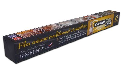 GLOBAL PLASTICS Lot de 2 Film Cuisson Traditionnel et papillotes NATPRO Cook Rouleau de 50cm x 25m avec Liens Silicone