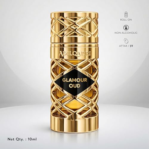 Image of Adilqadri Glamour Oudh Attar 10ml for Men | Long Lasting Luxury Perfume Oil with Woody & Spicy Notes of Saffron, Nutmeg, Oud, Patchouli & Musk