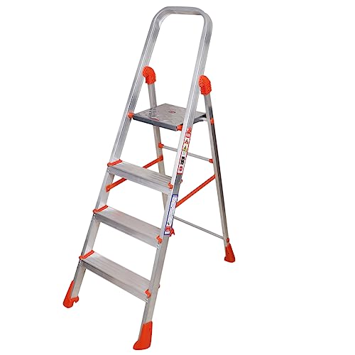CIPLAPLAST 4 step Ladder For Home Use | 4 step ladder for Home Use Aluminium | Step Ladder | Alluminium 4 Step Ladder With Hand Rails | Ladder For Home 4 Step Foldable | Ladder For Kitchen | High Strength Heavy Duty Strong Durable | Foldable Ladder | (B0C81M5NT9) Amazon Price History, Amazon Price Tracker