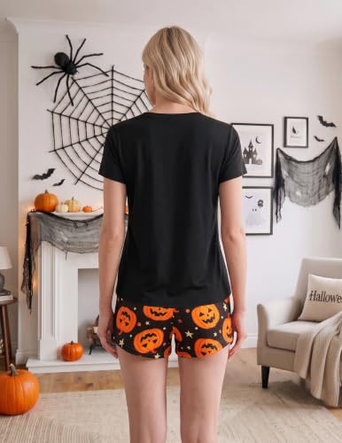 Image of YIJIU Women Short Sleeve Tee and Shorts Pajama Set Cute Alpaca Print Sleepwear
