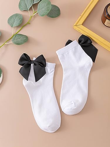 Image of OYOANGLE Women's 1 Pair Cute Solid Bow Decor Kint Crew Socks Soft Casual Comfortable Dress Socks White one-size