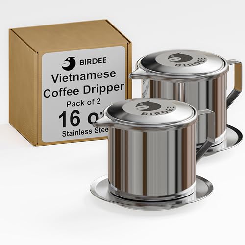 Birdee Vietnamese Coffee Dripper - 16oz (Pack of 2), Stainless Steel, Large Drip Filter, Durable, Dishwasher Safe, Home Use, Travel, Camping, Gift Sets