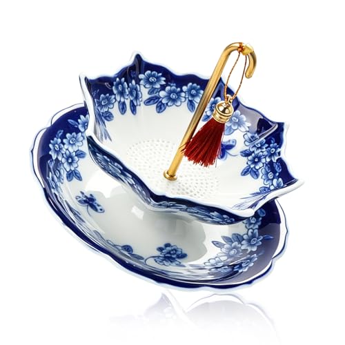 Passoire à thé en céramique en forme de parapluie, infuseur à thé en porcelaine pour thé en vrac avec design rotatif à 360°, fait à la main avec trous fins, cuisine, bureau, maison, cadeau, table