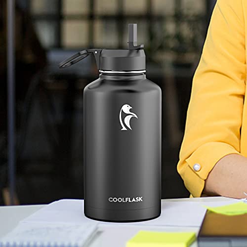 Image of Straw Lid for 32oz, 40oz, 64oz, 87oz, 128oz Water Bottle, Insulated Flip Top Cap of 2.22 inch Diameter Bottles, BPA-Free Water Flask Accessories with 2 Straws and 1 Brush